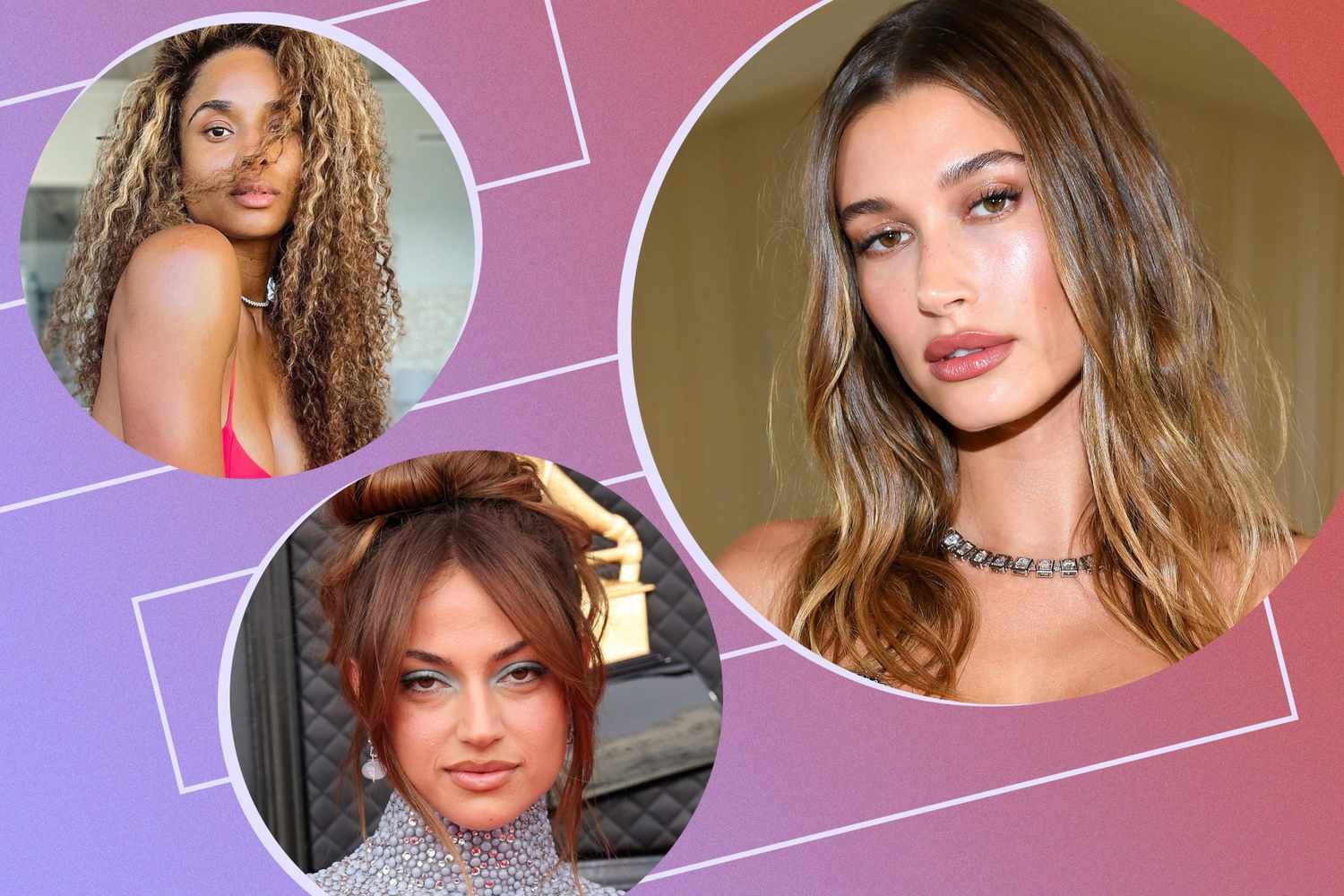 ciara, hailey bieber, and Inanna sarkis with brunet hair colours inch designed circles