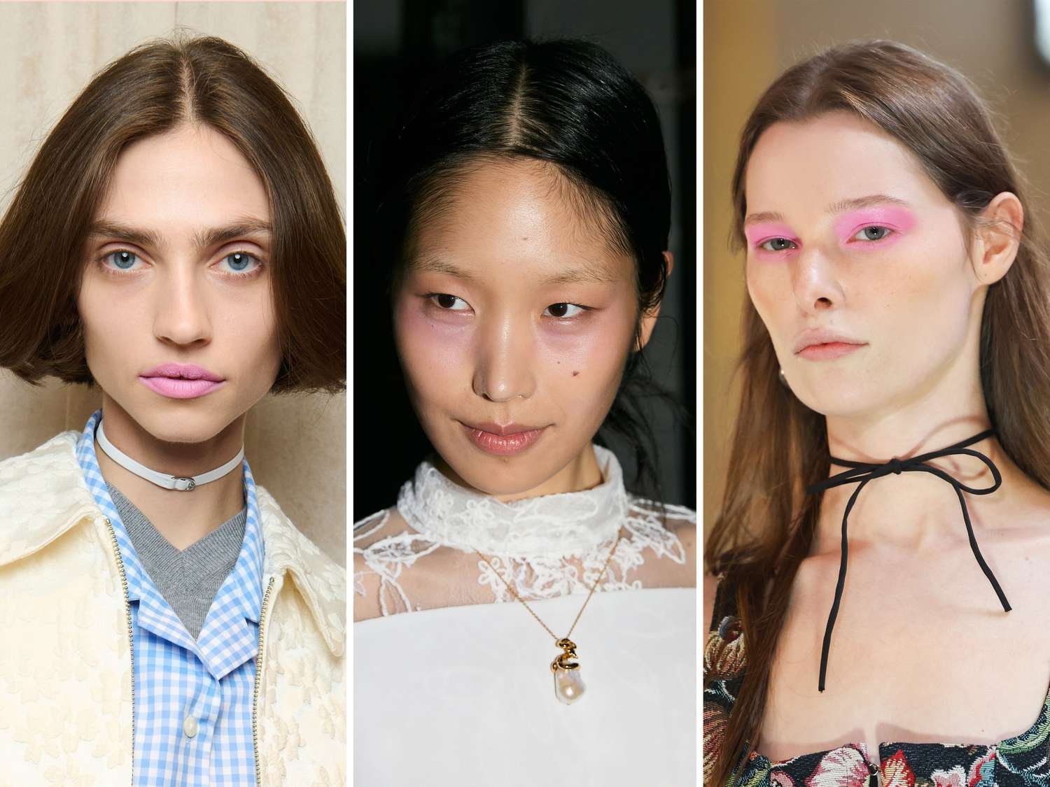 collage of theoretical account eroding pink blush makeup