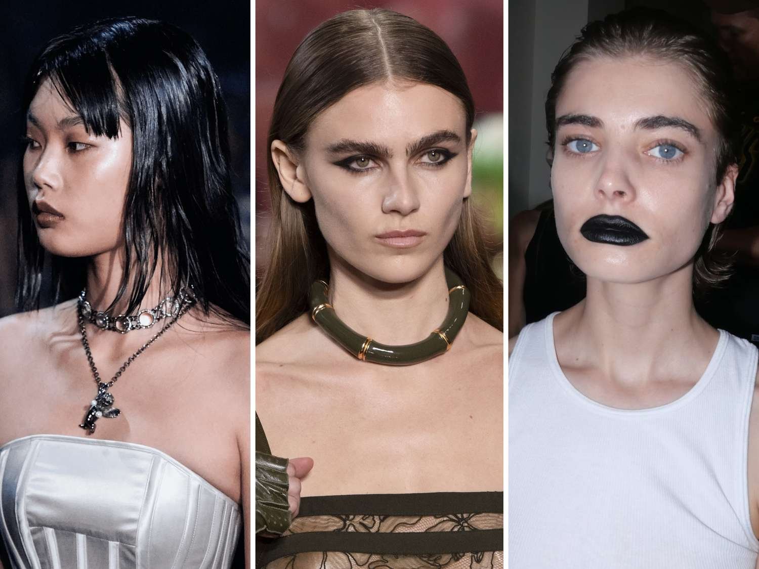 collage of framework wearing darkness lipstick and eyeshadow makeup