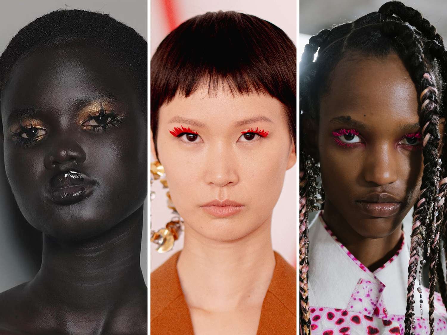 collage of models with bold lash statements