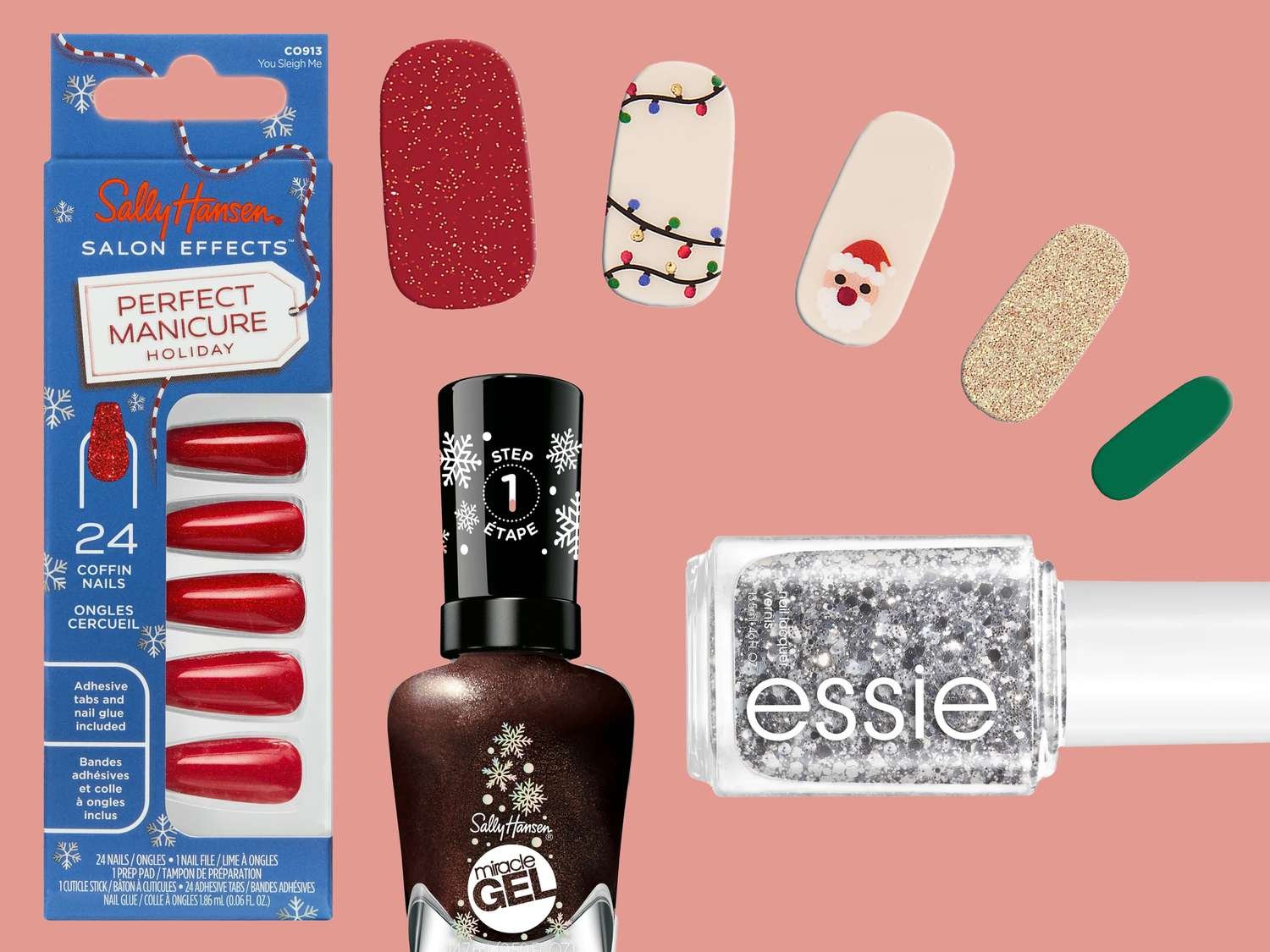 variation of Christmas fake nails