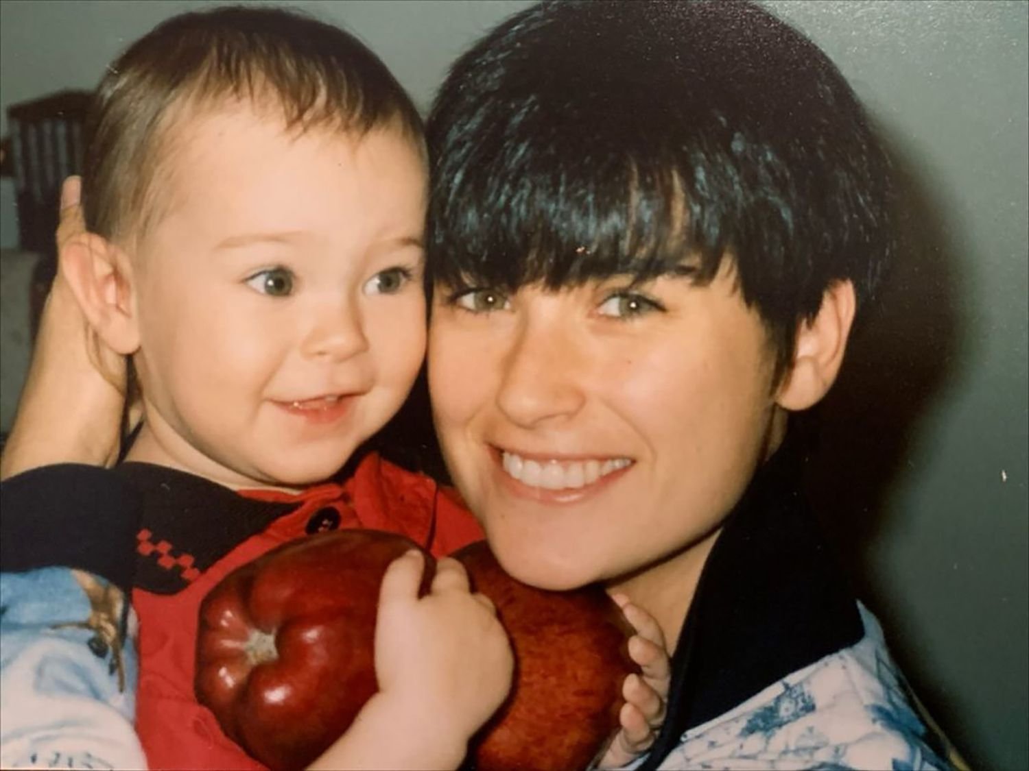 Demi Moore Short hair Smiling Holding babe singular Willis Throwback Photo
