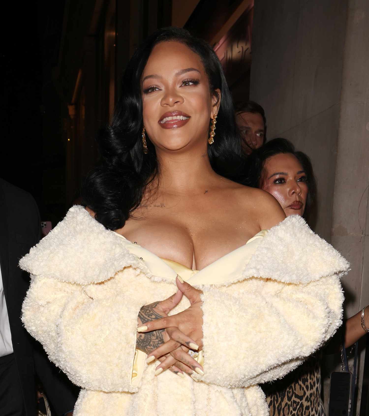Rihanna wearing blush.