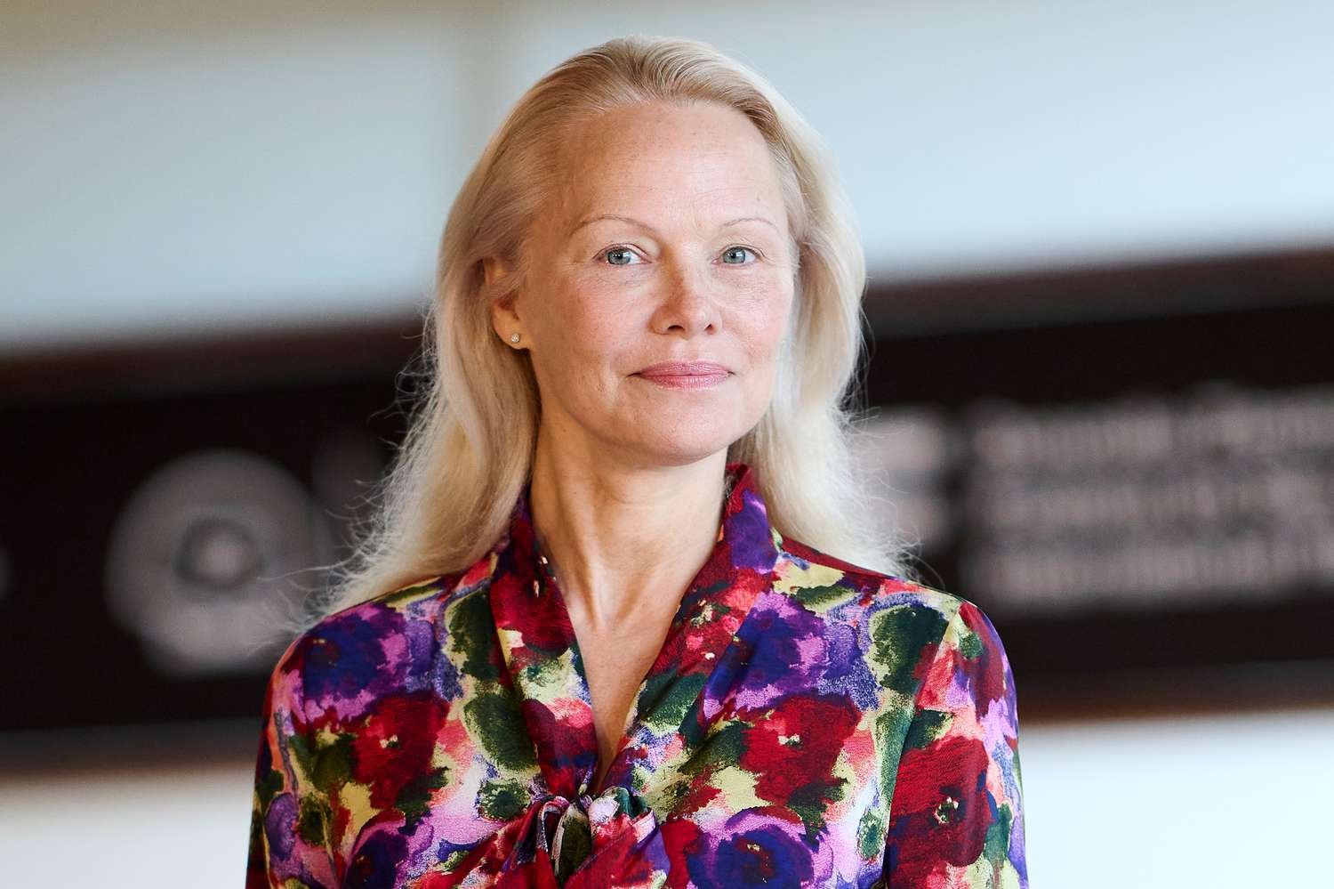 Pamela Anderson soft Smile flowered Dress for 'The Last Showgirl' Photocall atomic number 85 2024 San Sebastian International Film festival