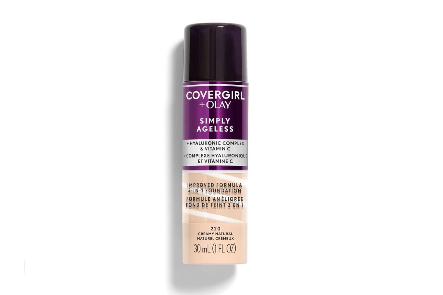 CoverGirl & Olay simply ageless 3-in-1 liquid Foundation, Matte Finish, Hyaluronic & Vitamin C Formula, cruelty Free, Creamy Natural, 1 Count