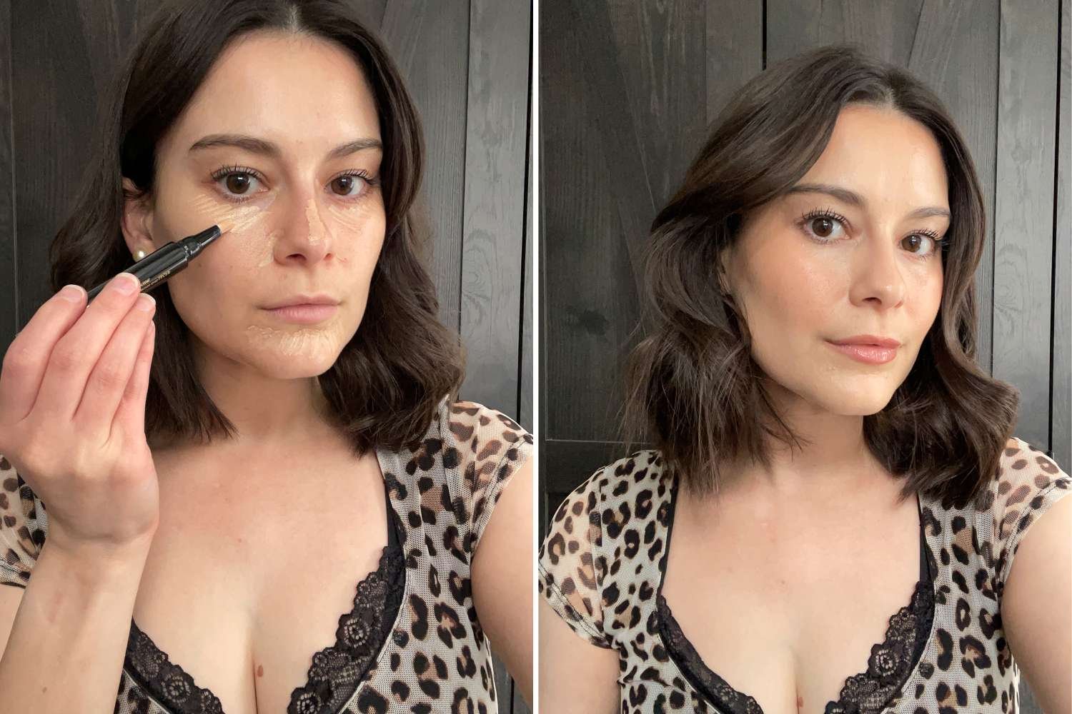 applying concealer and showing after