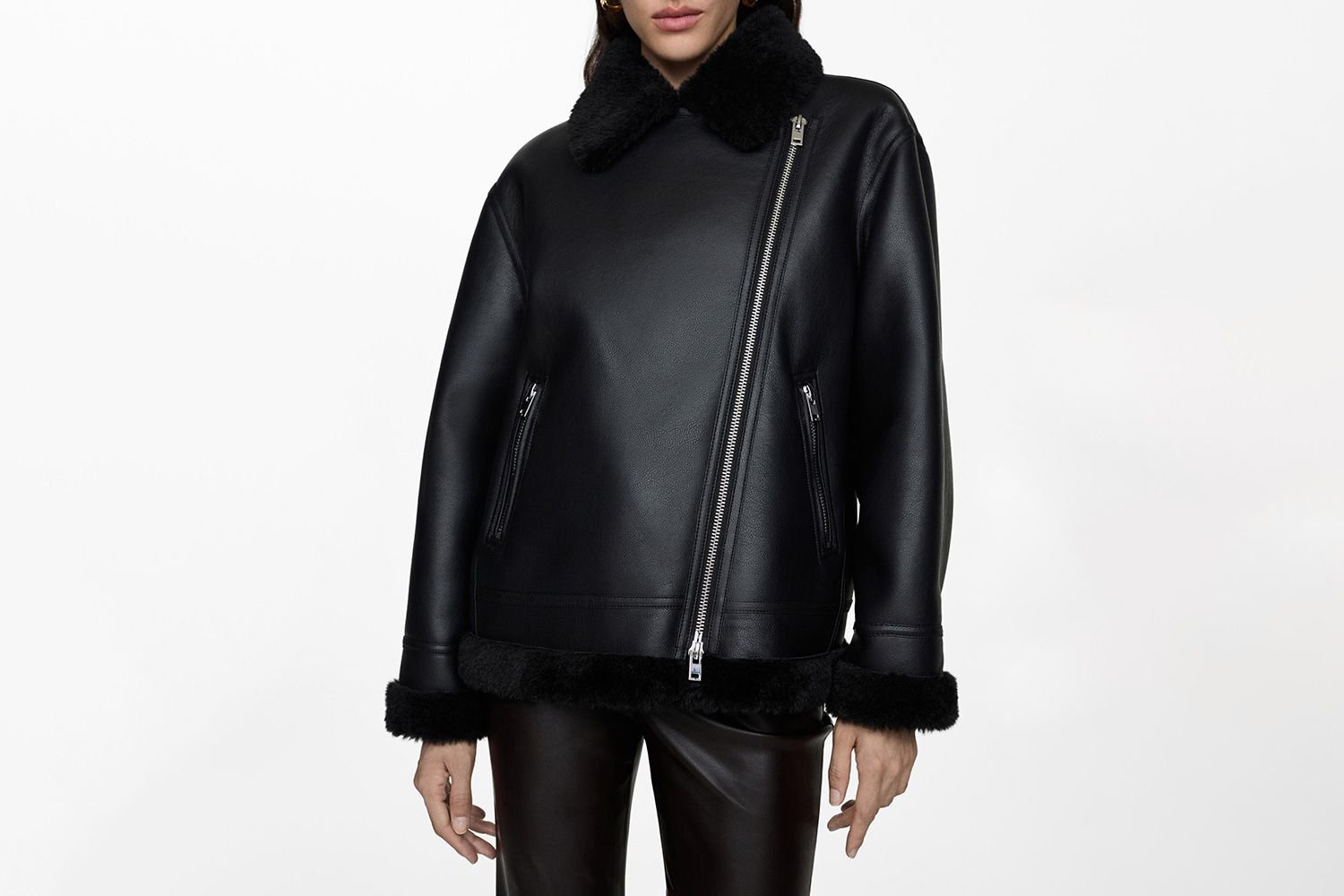 Mango imitation Shearling Moto Jacket