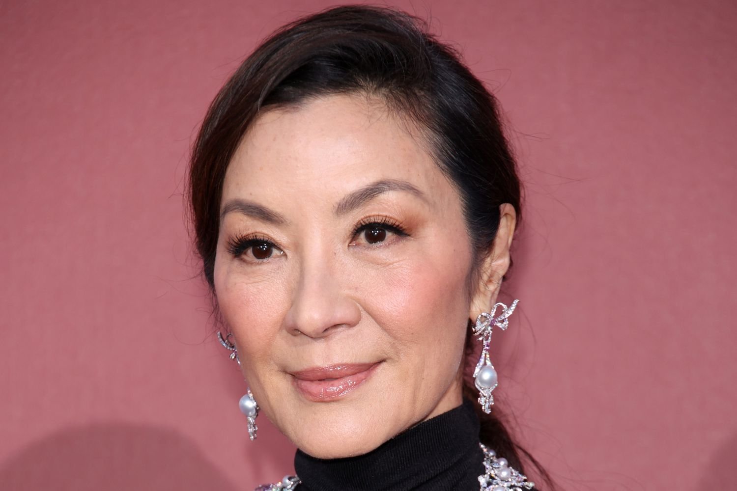 Michelle Yeoh with her hair up