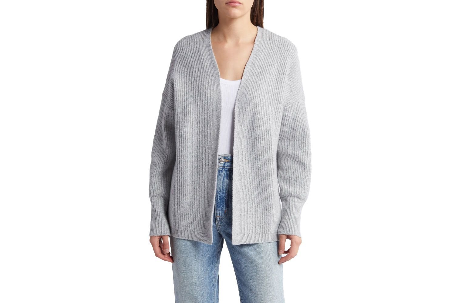 Rib bishop Sleeve Cardigan