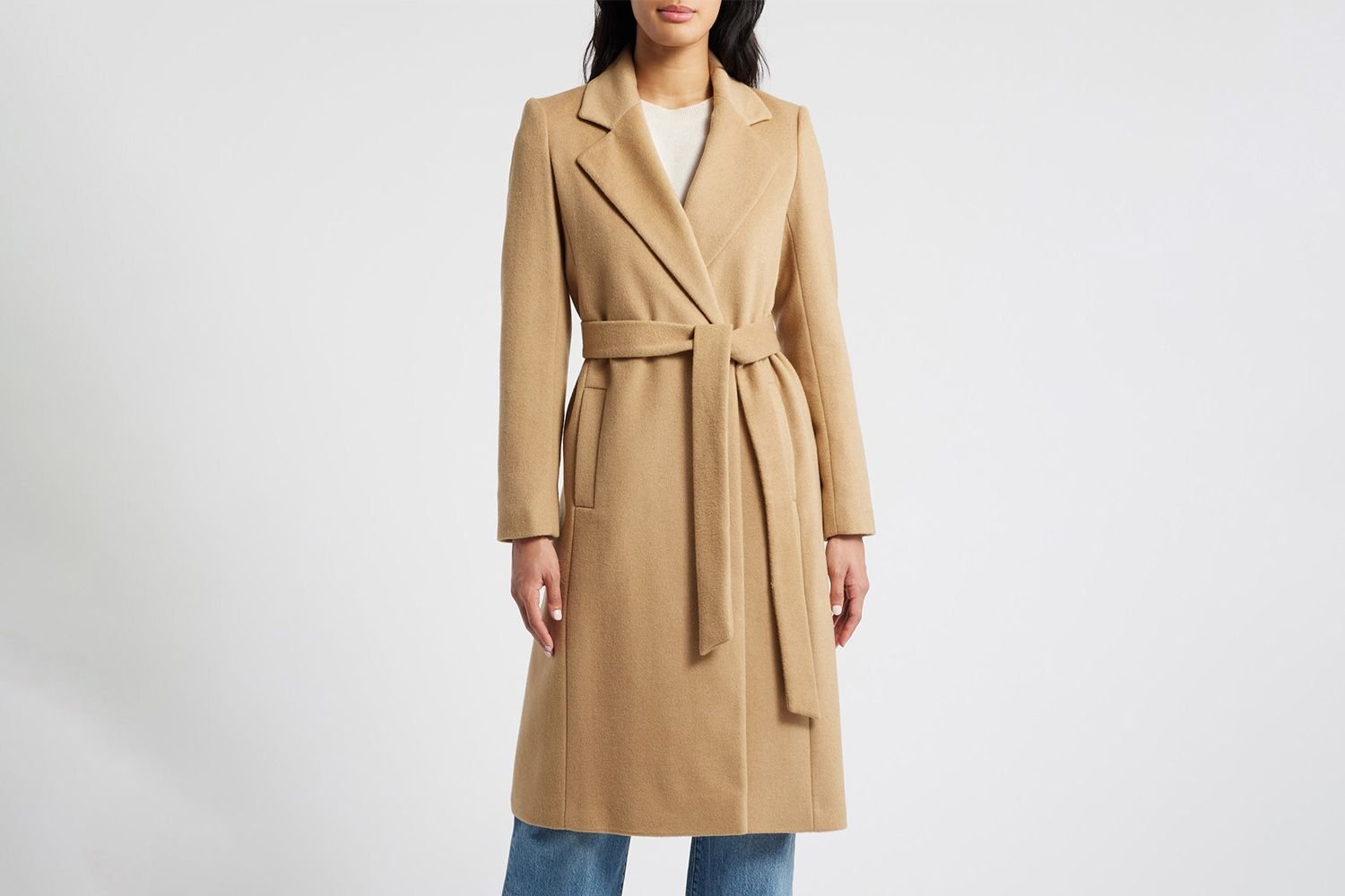 Nordstrom Sam Edelman Tie belt Wool Blend wrap Coat