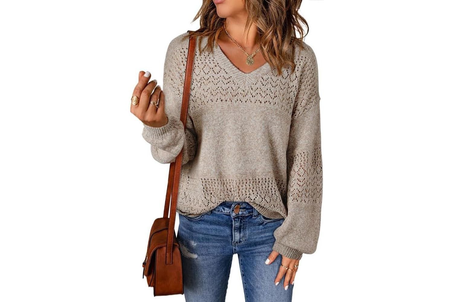 SHEWIN Womens Sweaters Casual Long Sleeve V cervix lightweight
