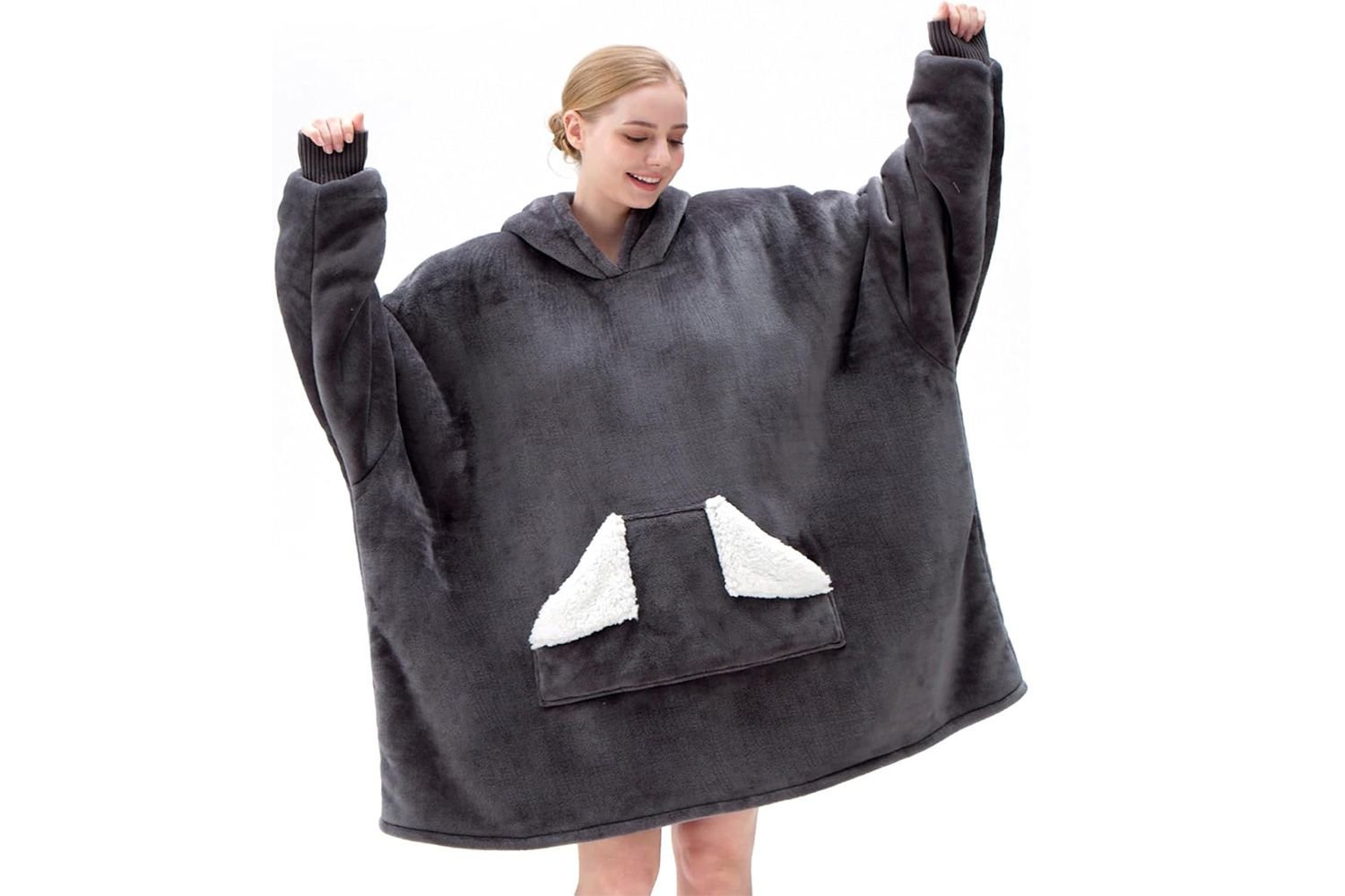 Touchat Wearable blanket Hoodie, outsize Sherpa