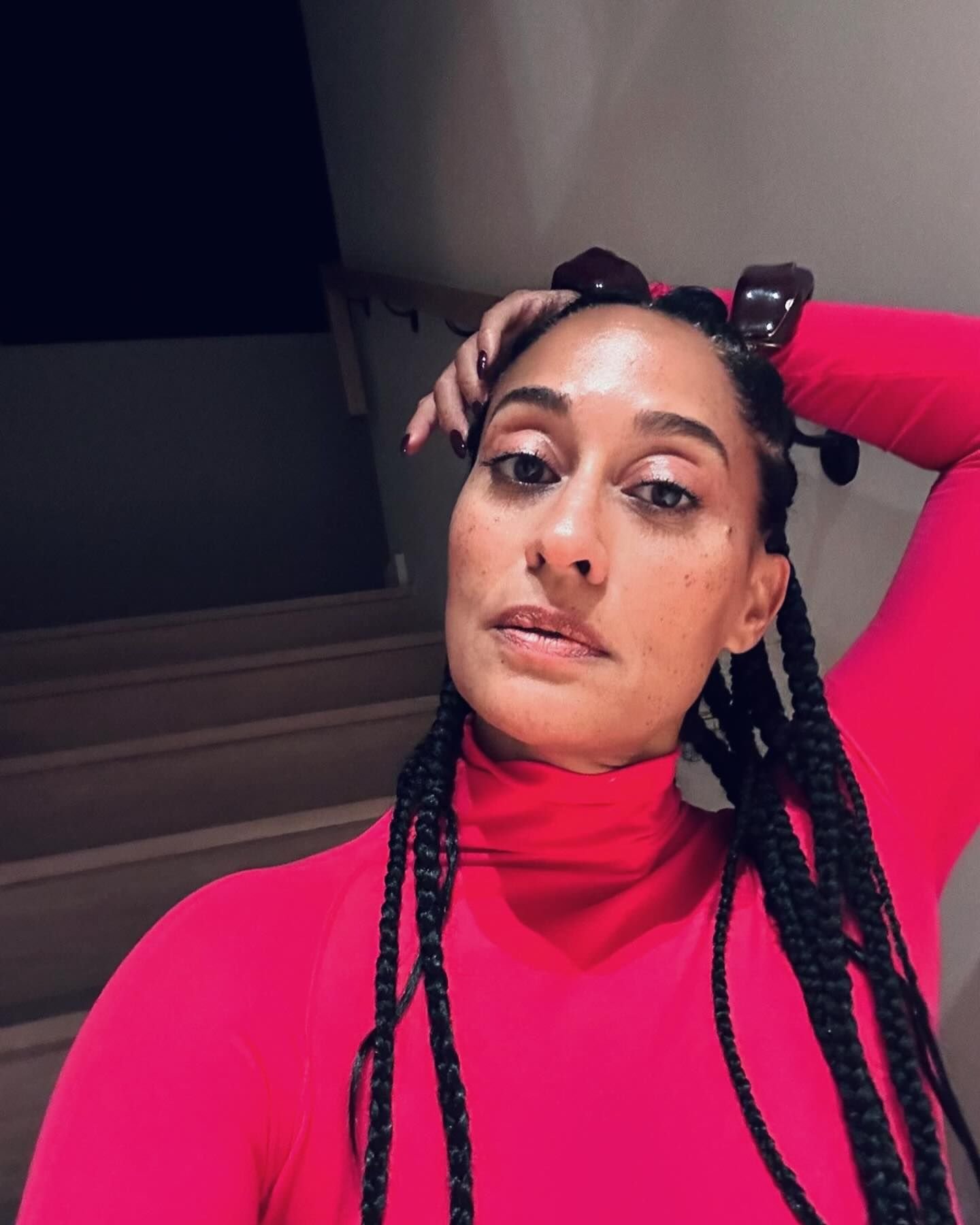 Tracee Elli Ross wearing straight-back cornrows